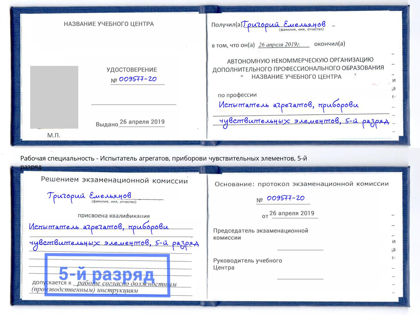 корочка 5-й разряд Испытатель агрегатов, приборови чувствительных элементов Люберцы