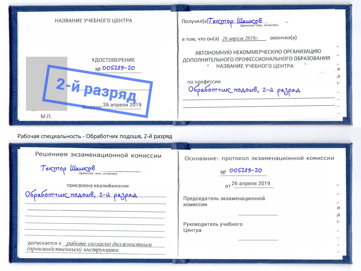 корочка 2-й разряд Обработчик подошв Люберцы