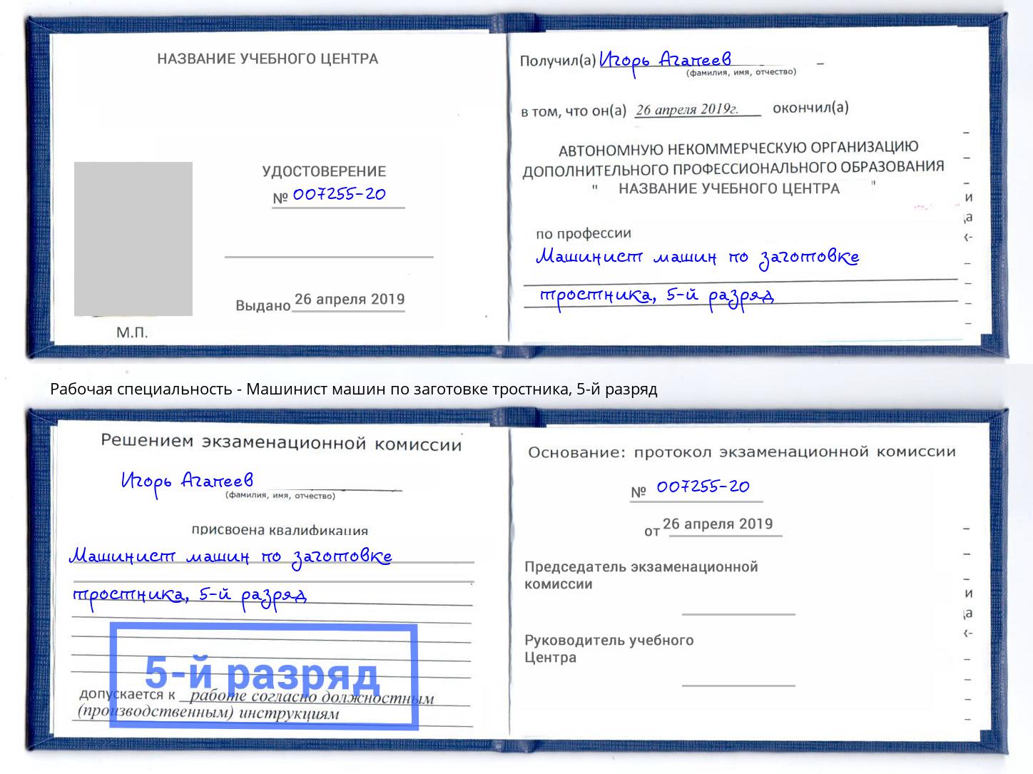корочка 5-й разряд Машинист машин по заготовке тростника Люберцы