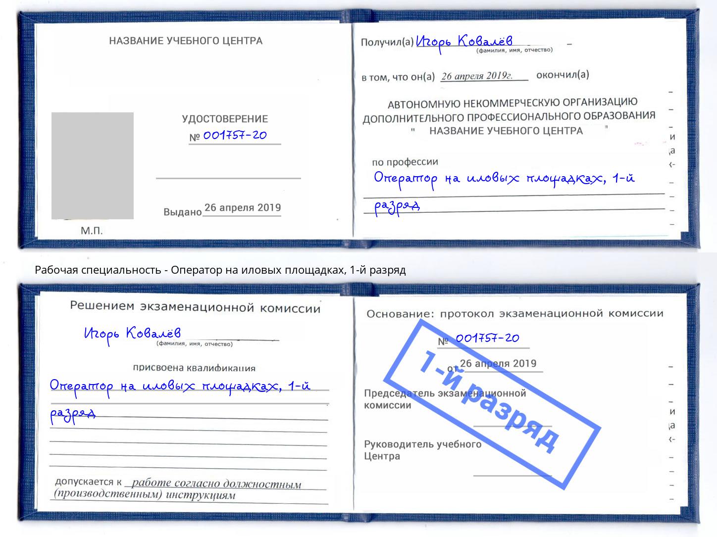 корочка 1-й разряд Оператор на иловых площадках Люберцы