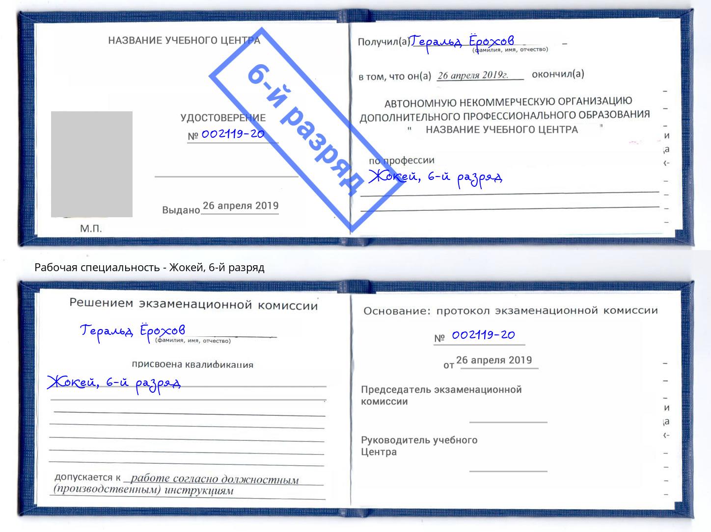 корочка 6-й разряд Жокей Люберцы