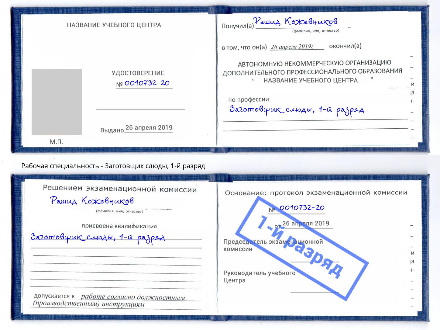 корочка 1-й разряд Заготовщик слюды Люберцы